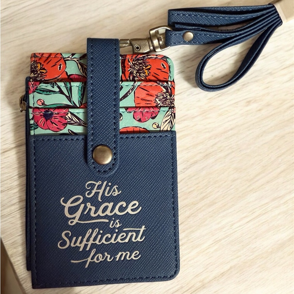 Floral Blue Card Holder/Lanyard with Detachable Lanyard Strap - Picture 2 of 4